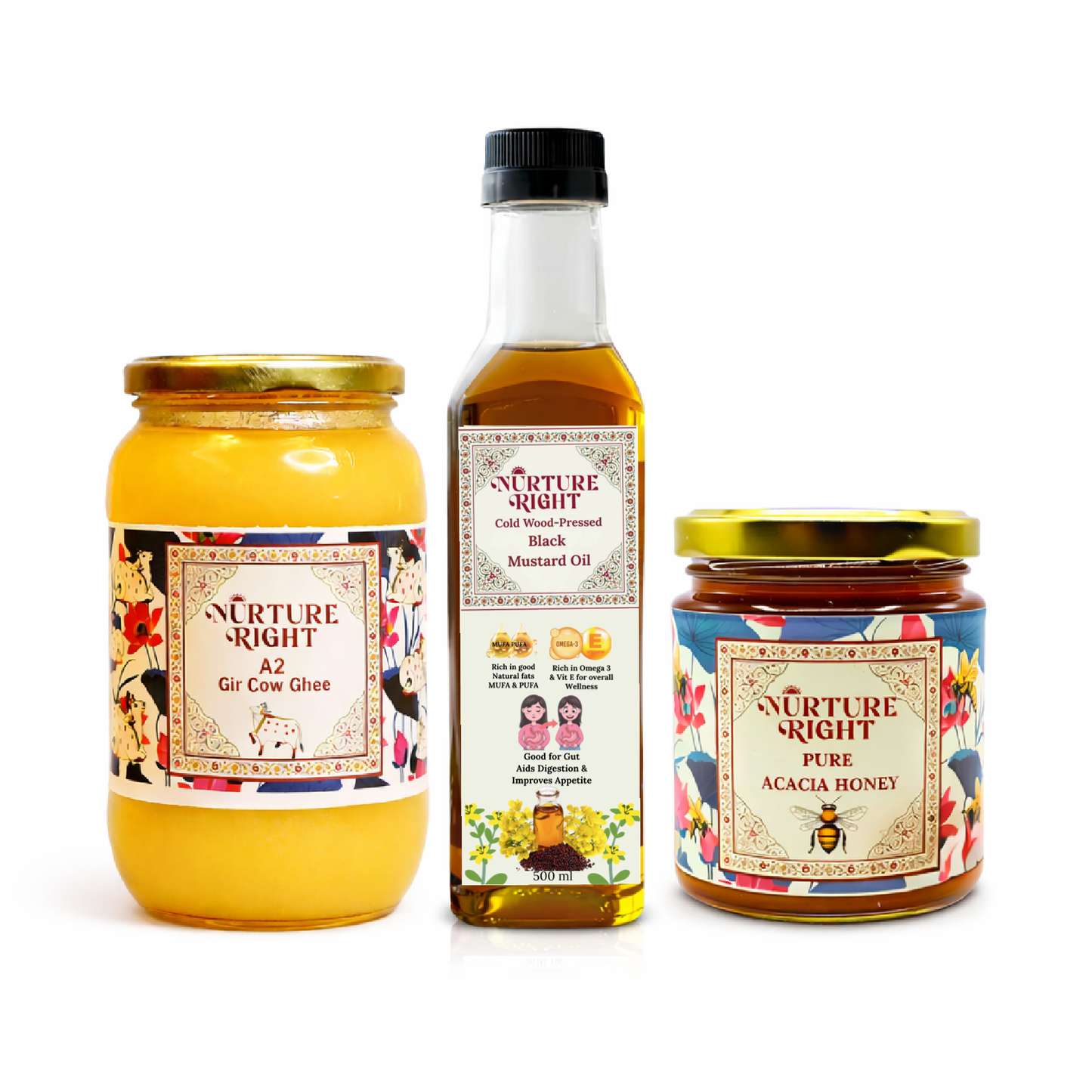 Premium Wellness Trio - Family Comes First (1000ML Ghee + Mustard Oil + Honey)