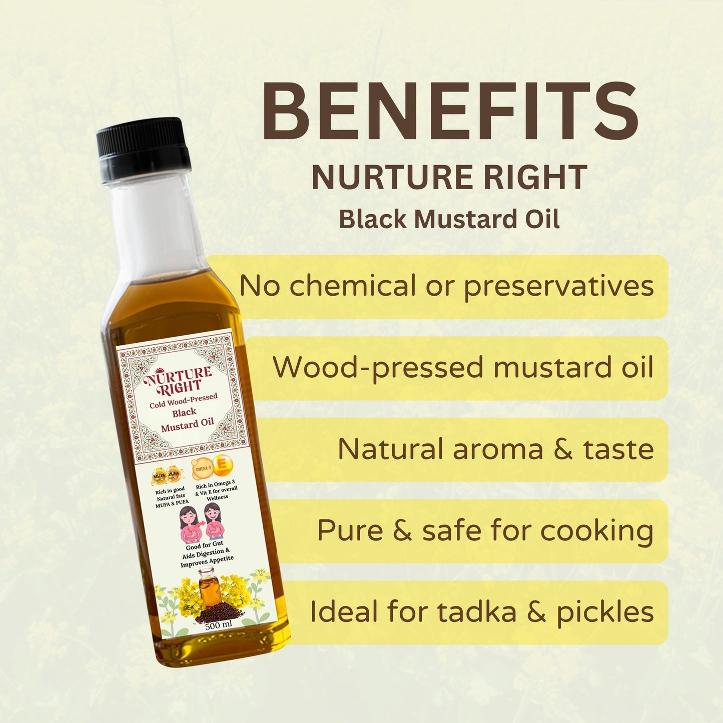 Nurture Right Cold Wood Pressed Black Mustard Oil