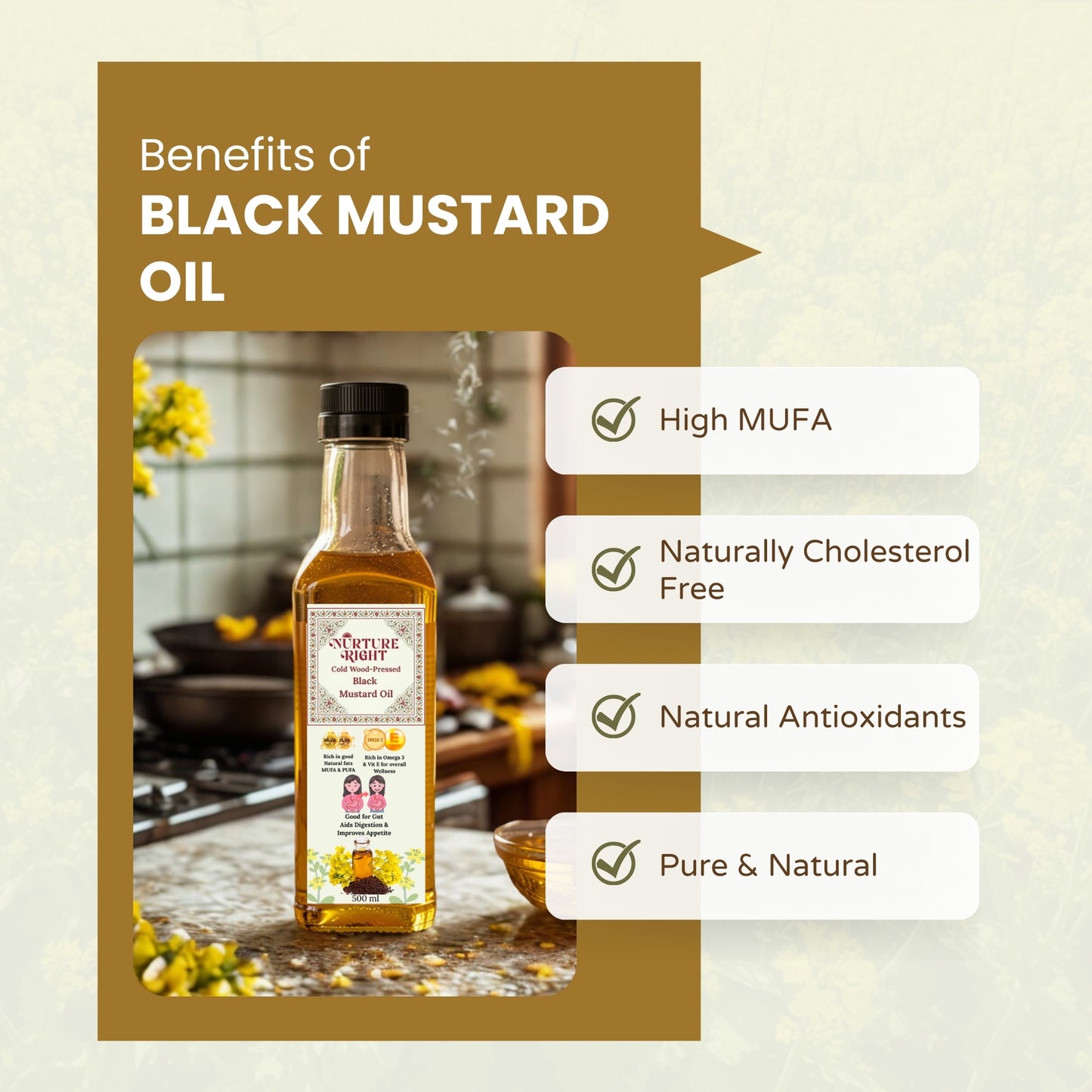 Nurture Right Cold Wood Pressed Black Mustard Oil
