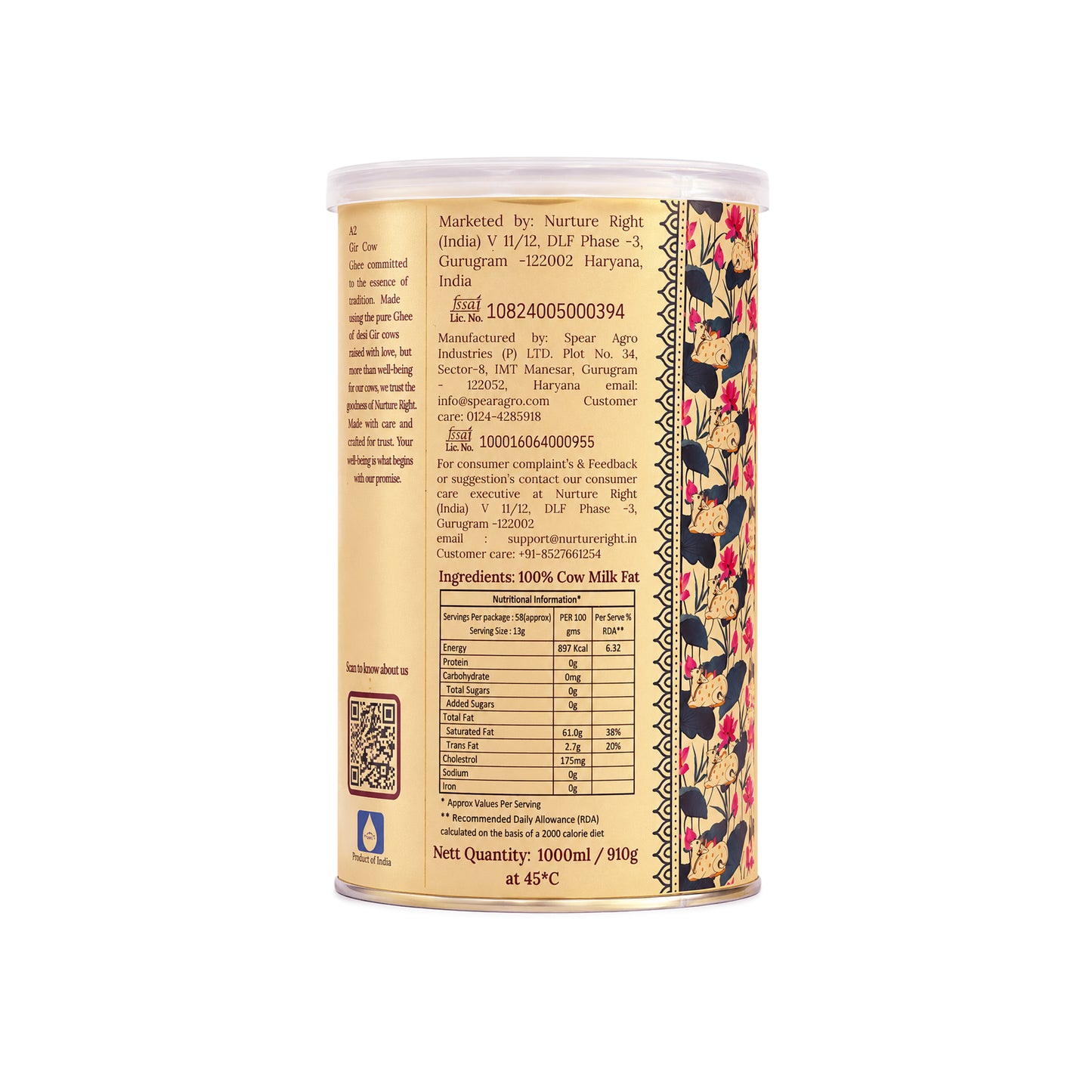 Nurture Right A2 Gir Cow Ghee Tin Packing