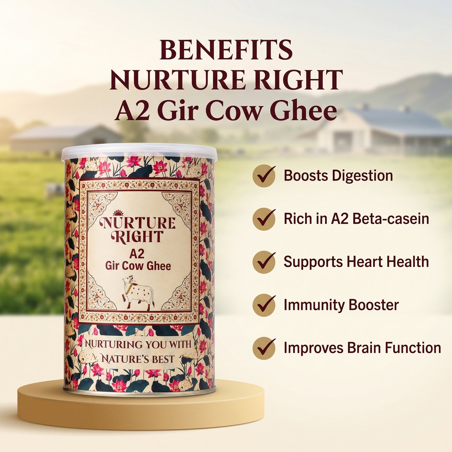 Nurture Right A2 Gir Cow Ghee Tin Packing